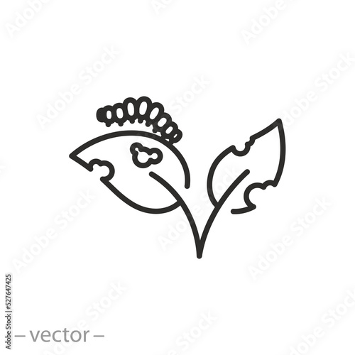 pest icon, caterpillar eating leaf, worm in garden, thin line symbol on white background - editable stroke vector illustration