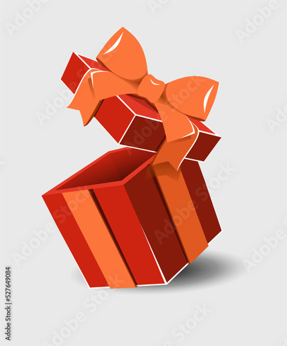 
Open gift box with a ribbon bow on a gray background.
   Realistic vector icon for gift,
   birthday or wedding banners
