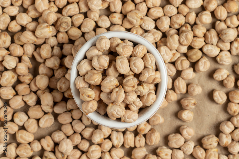 Organic chickpeas. Top view, close-up.
