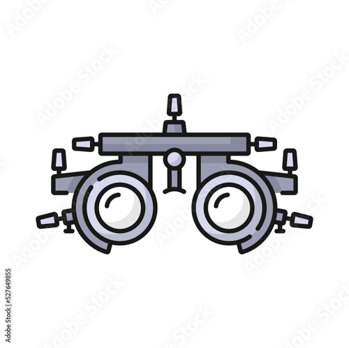 Phoropter icon, eye optometry and ophthalmology diagnostic test device, vector icon. Phoropter refractor with lenses for optical eyesight and eye vision medical examination photo