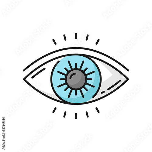 Eye icon, ophthalmology, optometry and laser surgery vector line symbol. Healthy eye vision and eye sight correction with lasik surgery, ophthalmologist medicine and optical glasses linear pictogram