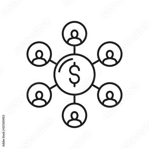 Refer a friend, business partnership strategy with group of people. Social media marketing, affiliate and referral program outline icon