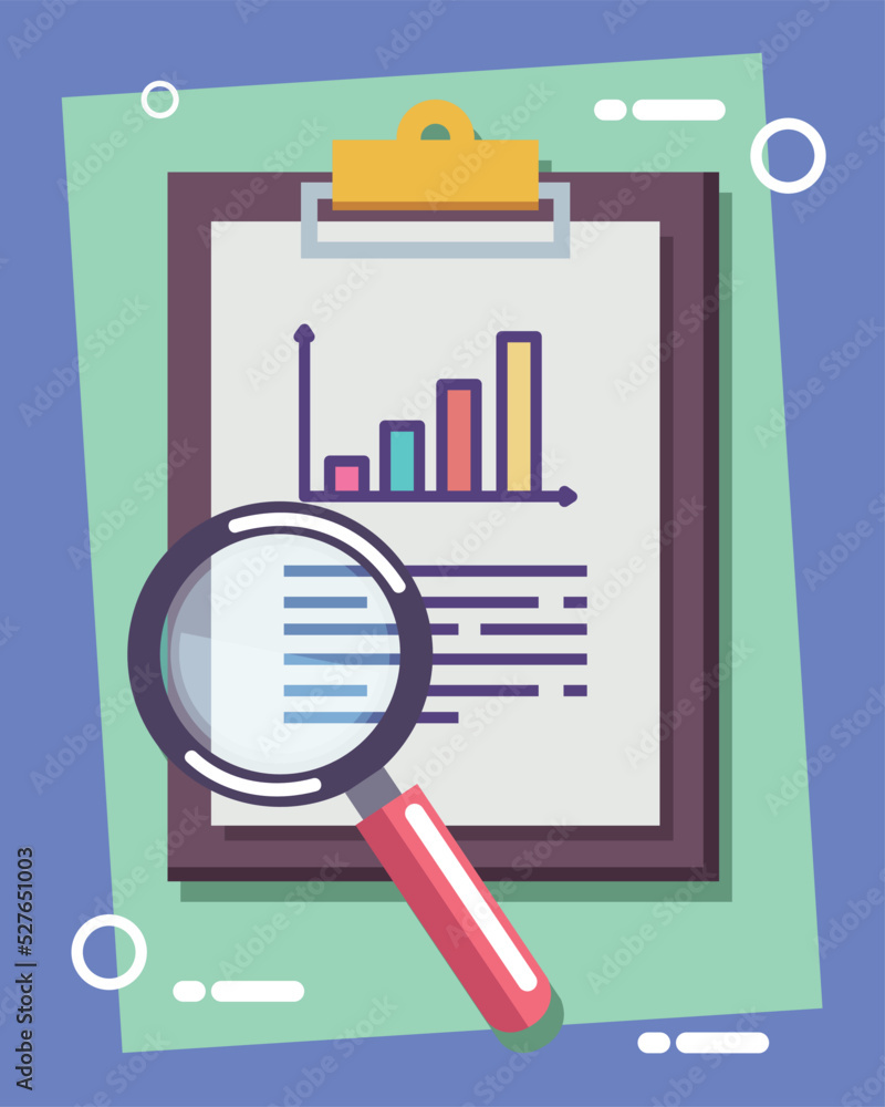 statistics in clipboard with magnifying glass statistics in clipboard with magnifying glass