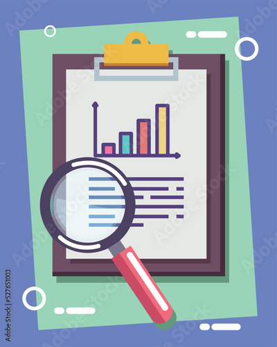 statistics in clipboard with magnifying glass