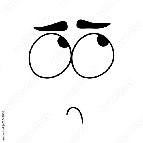 Sad smile emoticon emoji icon. Vector line art cartoon comic smiley eyes with offended expression