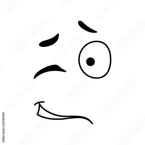 Winking smile emoticon emoji icon. Vector line art cartoon comic smiley with eye wink