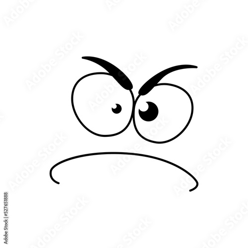 Angry smile face emoticon, cartoon line emoji. Vector isolated disgruntled comic smiley with annoyed mouth