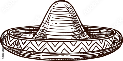 Mexican holiday sombrero, vector sketch symbol. Cinco de Mayo or 5 May fiesta party in Mexico, traditional national celebration symbol of Mexican sombrero hat