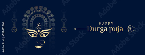 happy durga puja social media post . maa durga face gold color minimalist illustration