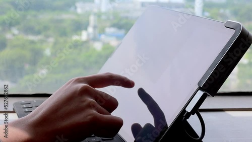 Person Typing on the Computer Keyboard. Working, Writing Emails, Using Internet. Notebook lying on the Table. Software, online education, apps, modern tech concept