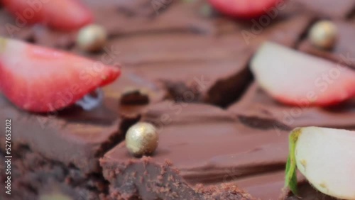 Chocolates brownies with strawberries for desserts