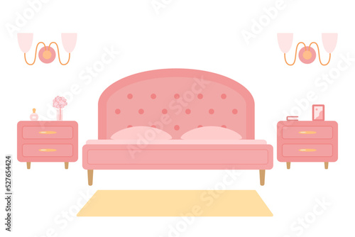 Cozy pink bedroom on white background. Home interior concept