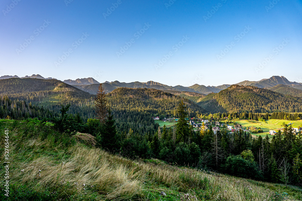 Góry Tatry w Polsce latem, panorama z okolic Cyrhla.