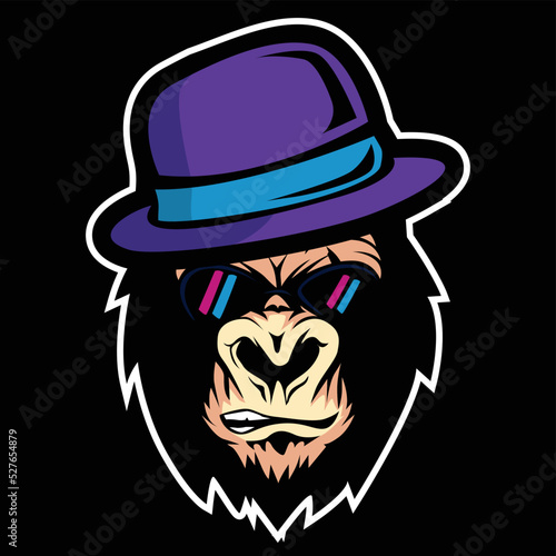 Gorilla head vector character illustration wearing hat
