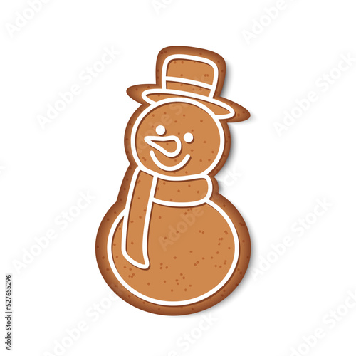 Gingerbread in the form of a snowman on a white background. Vector illustration for your design.