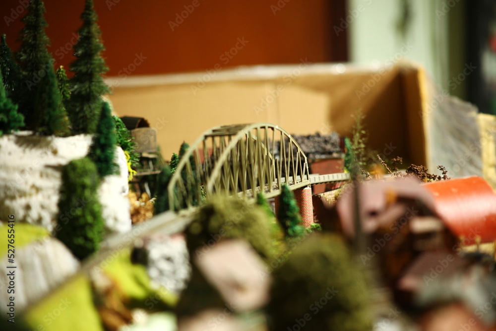 Miniature model railroad layout scene represent hobby and toy concept related idea. Miniature model railroad layout scene represent hobby and toy concept related idea.