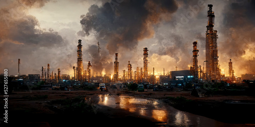 Oil Refinery at Dusk, Petrochemical Industrial Plant