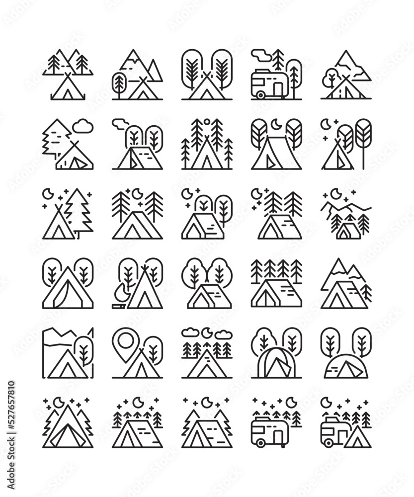 camping, campground simple line icon camping, campground simple line icon