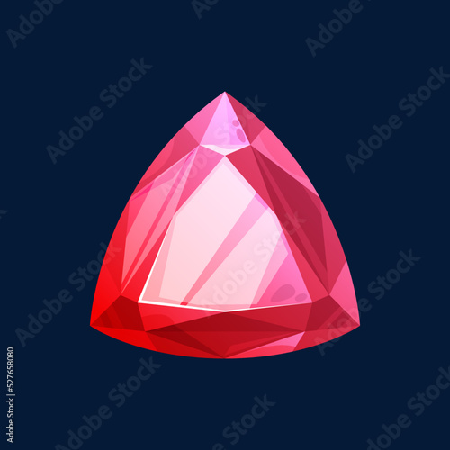 Red magic crystal, precious gem isolated pink crystalline. Vector fire opal or spinel, pomegranate stone, ui game treasure. Semiprecious gemstone, big shiny mineral ruby tourmaline, jewelry object