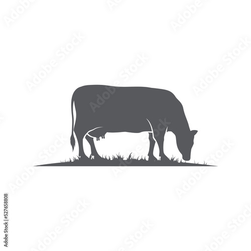 Cow or cattle Silhouette icon. Vector silhouette of cow. Farm logo design template. cattle icon on the grass. Black angus logo design template. Animal pictogram. Vector illustration