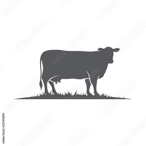 Cow or cattle Silhouette icon. Vector silhouette of cow. Farm logo design template. cattle icon on the grass. Black angus logo design template. Animal pictogram. Vector illustration
