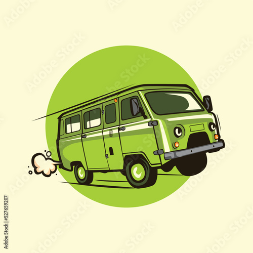 Vintage car trip vector illustration