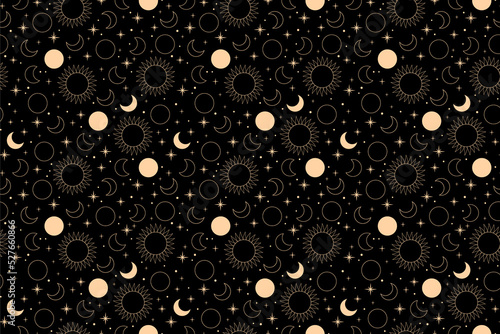 Tableau sur toile mystical esoteric pattern with sun moon and stars