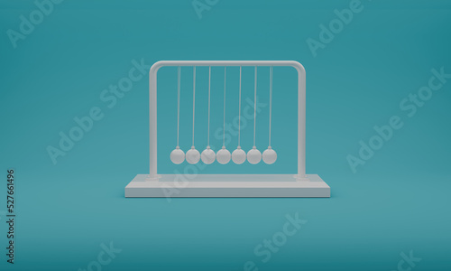Abstract 3D Rendered Newton Cradle Over Teal Background