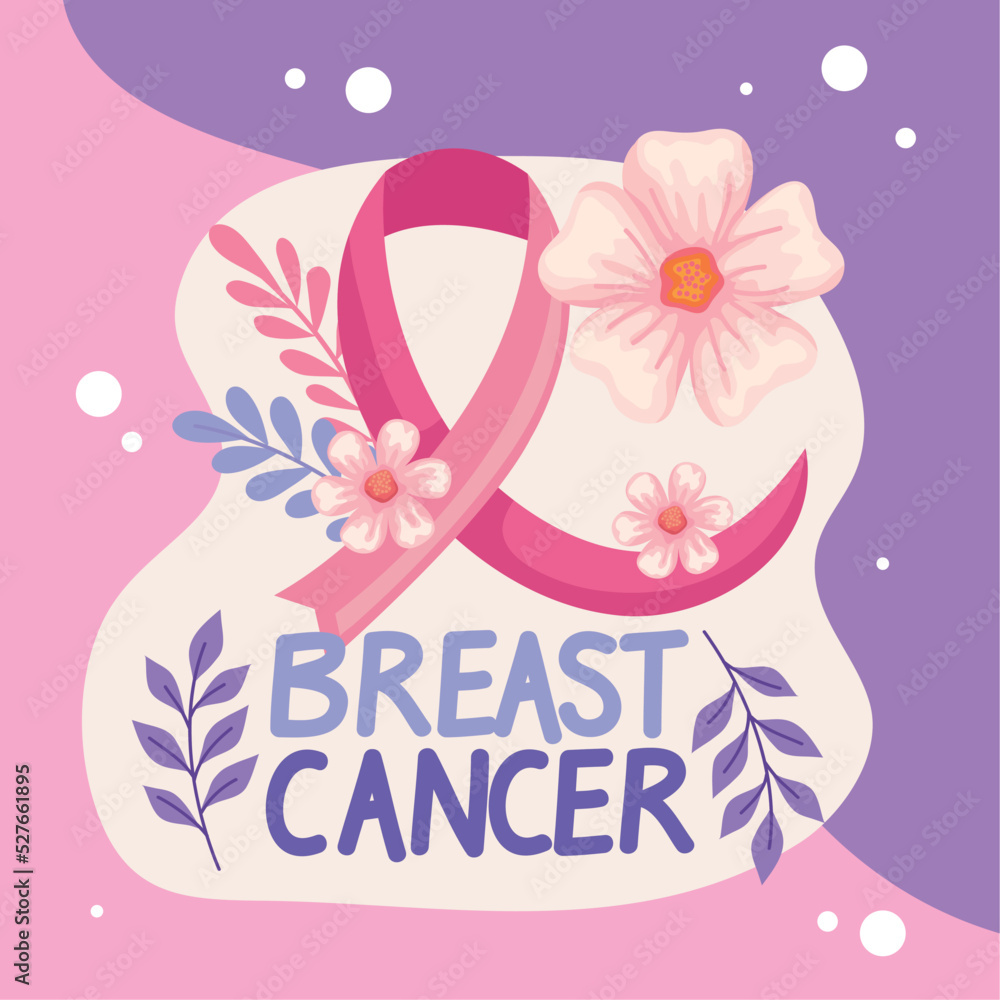 breast cancer lettering with flowers