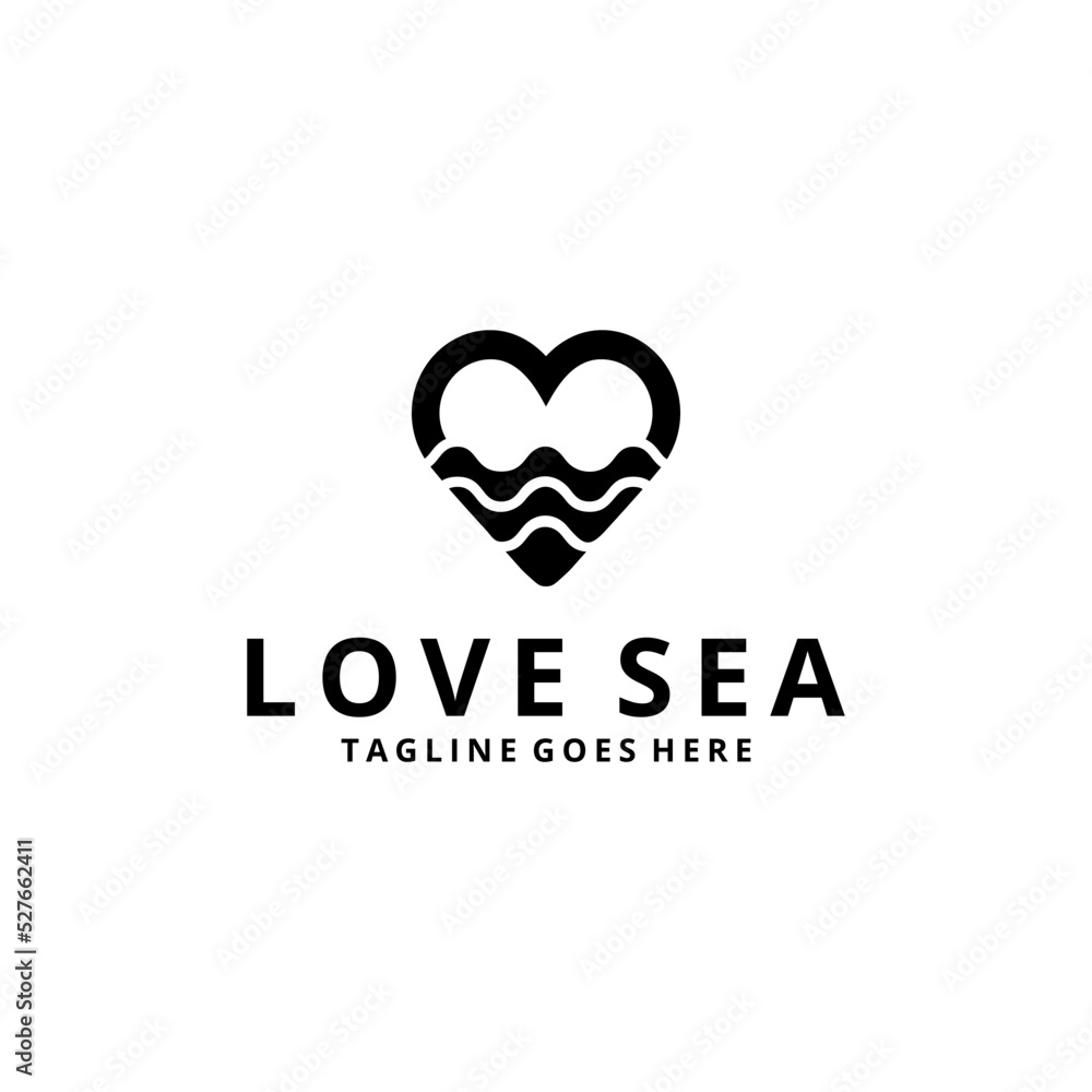 Abstract heart sign illustration combined with sea