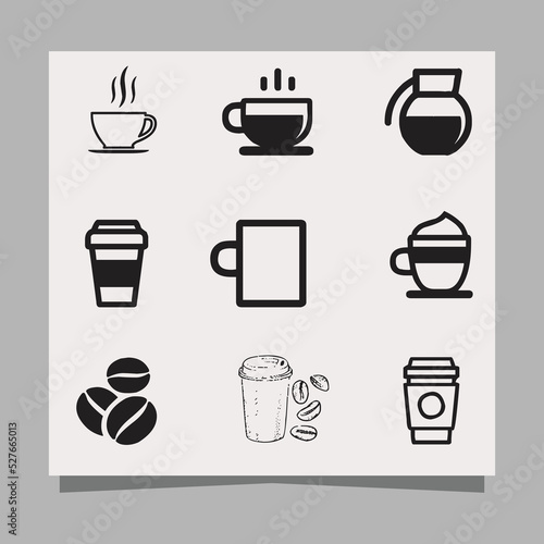 icons about coffee, coffee beans, coffee makers, coffee cups and others drawn on paper are very suitable for icons, flyers, social media and others