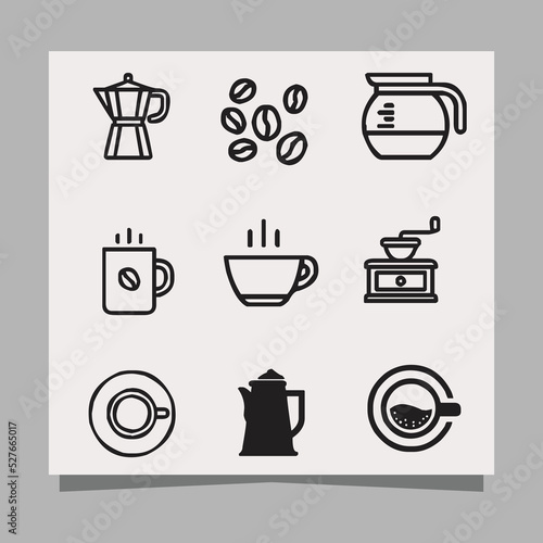 icons about coffee, coffee beans, coffee makers, coffee cups and others drawn on paper are very suitable for icons, flyers, social media and others