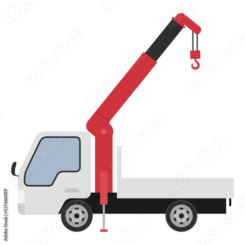 ユニック車_トラックのクレーン車のイラスト_白