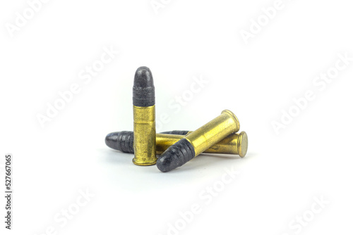 a bunch of cartridges from a small-caliber rifle on a white background, a small-caliber cartridge