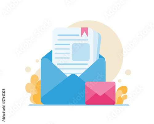 Working process, New email message, mail notification. Social network, chat, reading letter, New incoming message. Perfect vector graphics