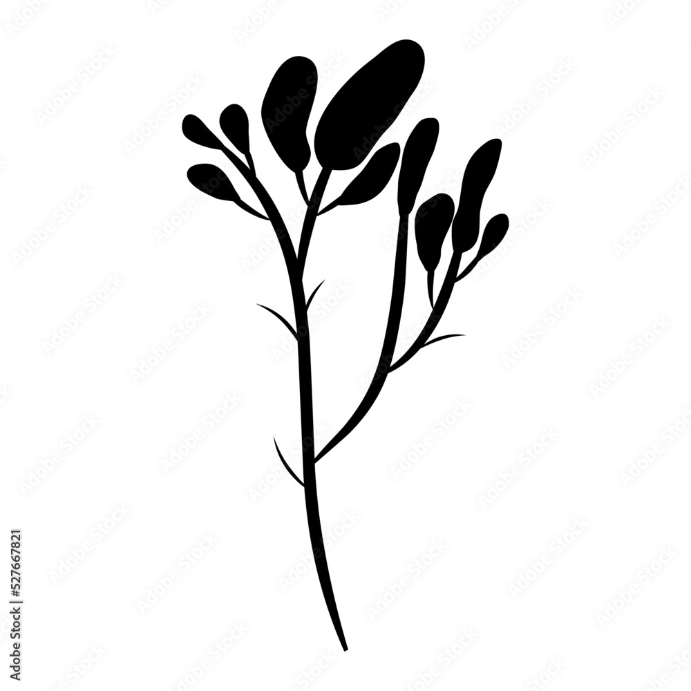 silhouette illustration of tree branches, twigs, palm leaves, and plants