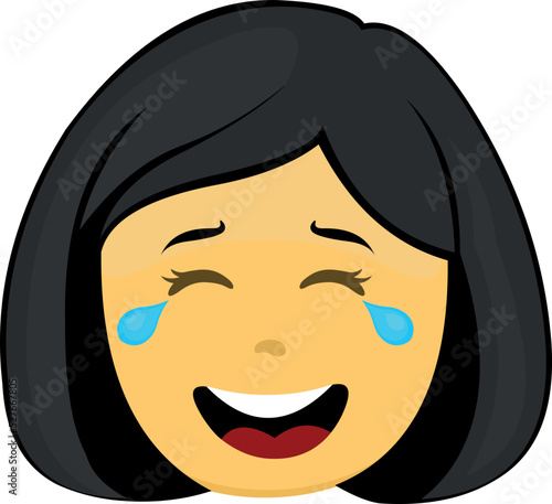 Vector illustration of yellow woman emoji with tears of joy