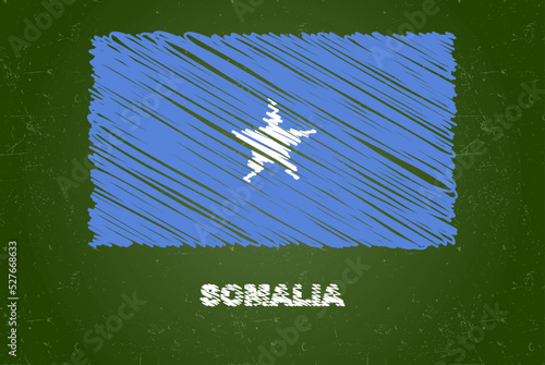 Somalia flag with chalk effect on green chalkboard, hand drawing country flag, flag for kids, classroom material photo