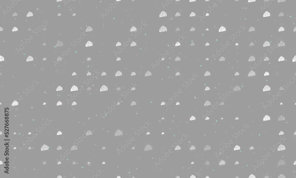 Seamless background pattern of evenly spaced white cheese symbols of different sizes and opacity. Vector illustration on grey background with stars Seamless background pattern of evenly spaced white cheese symbols of different sizes and opacity. Vector illustration on grey background with stars