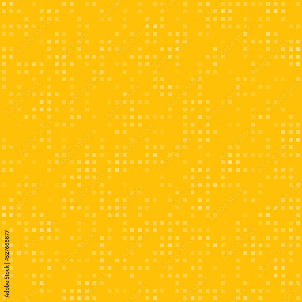 Abstract seamless geometric pattern. Mosaic background of white squares. Evenly spaced small shapes of different color. Vector illustration on amber background