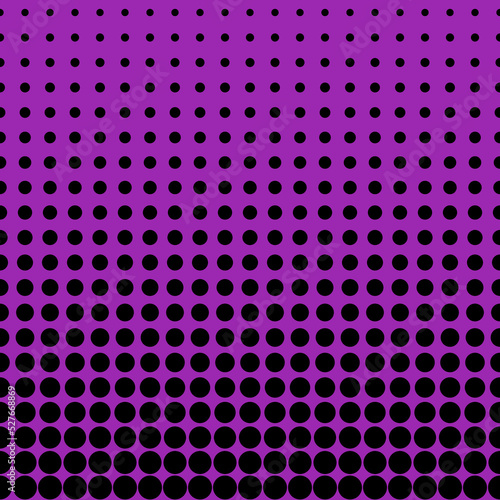 Abstract seamless geometric circle pattern. Mosaic background of black circles. Evenly spaced shapes of different sizes. Vector illustration on purple background