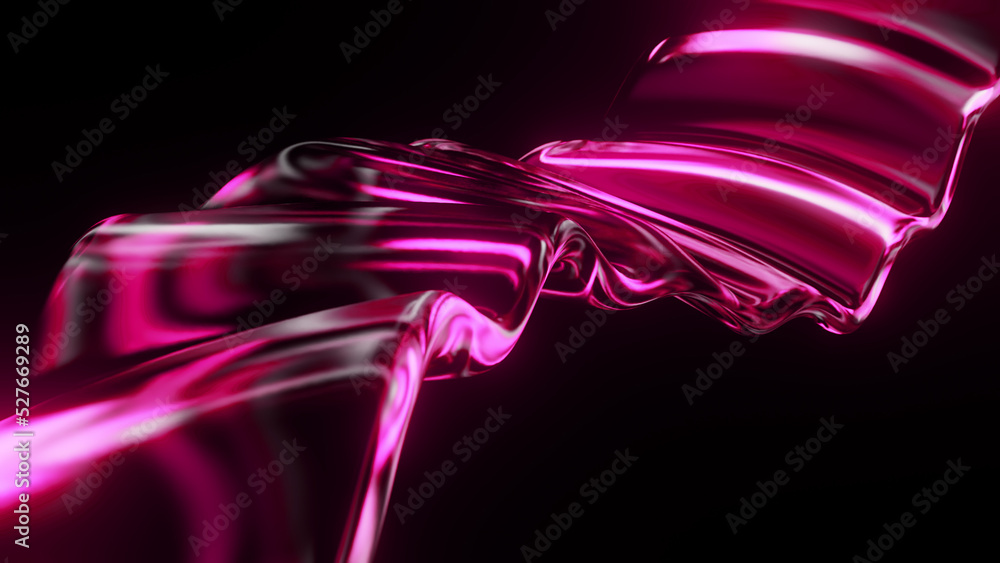 Fototapeta premium Abstract Neon Wave Surface. Wavy Color Line. Liquid Pink Glowing Curved Wavy Line. Neon Cyberpunk Style. Minimalist Style. 3D Rendering