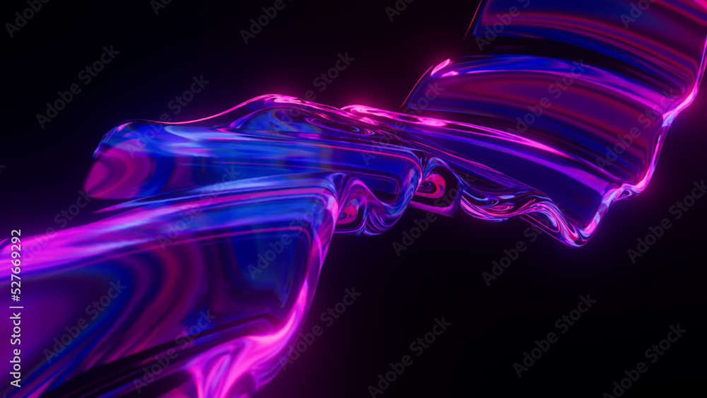 Naklejka premium Abstract Neon Wave Surface. Wavy Color Line. Liquid Multicolored Glowing Curved Wavy Line. Neon Cyberpunk Style. Minimalist Style. 3D Rendering