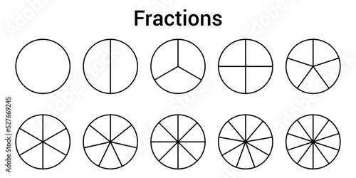 Fraction circles. Fraction pie divided into slices