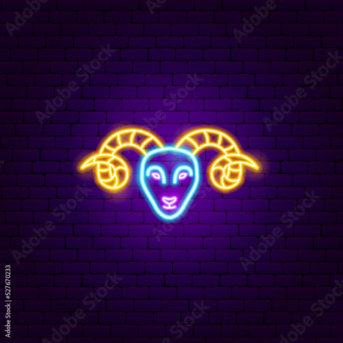 Aries Zodiac Neon. Vector Illustration of Horoscope Promotion.