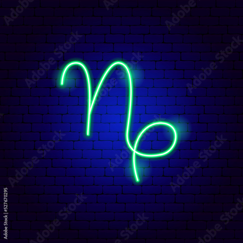 Capricorn Zodiac Neon Sign. Vector Illustration of Horoscope Promotion.