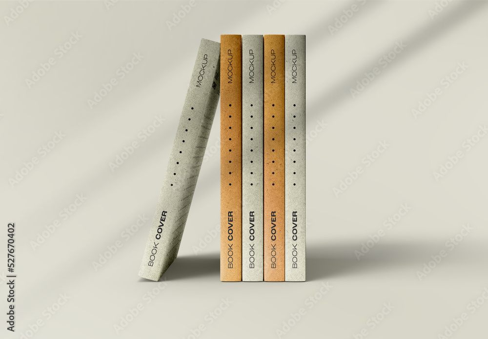 Vertical Book Spine Mockup with Four Standing Hardcover Books in Warm ...