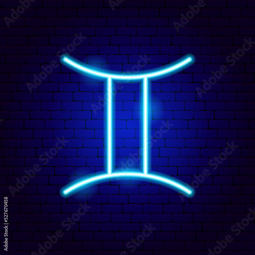 Gemini Zodiac Neon Sign. Vector Illustration of Horoscope Promotion.