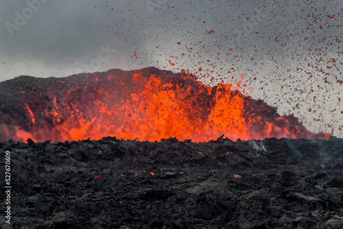 Fagradalsfjall Volcano Iceland, Eruption 2022 Close-Up, Active Crater with lava eruptions