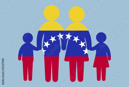 Venezuela flag with family concept, parent and kids holding hands, immigrant idea, flat design asset